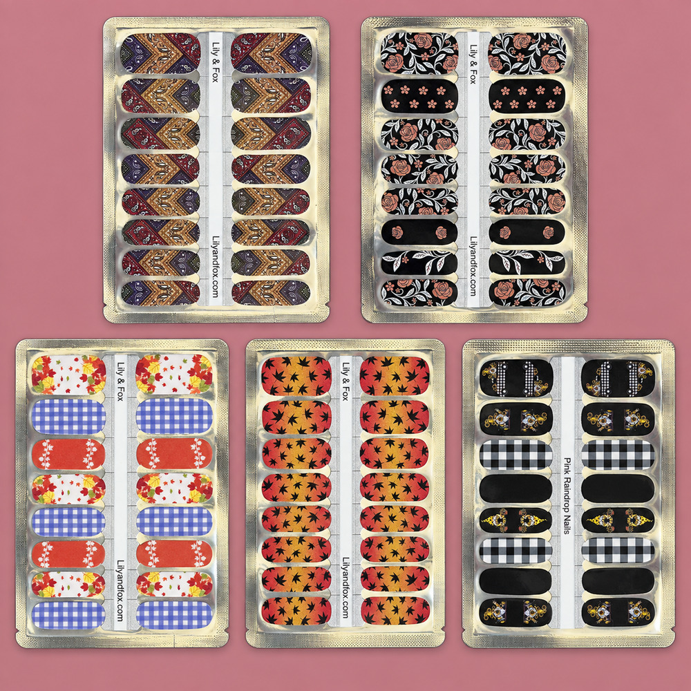 Fall Harvest Nail Wrap Strip Set of 5 Lilly & Fox Pink Raindrop